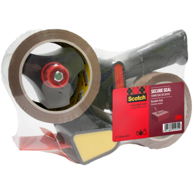 Verpakkingstape dispenser Scotch met 2 rollen Secure seal tape 50mmx66m bruin