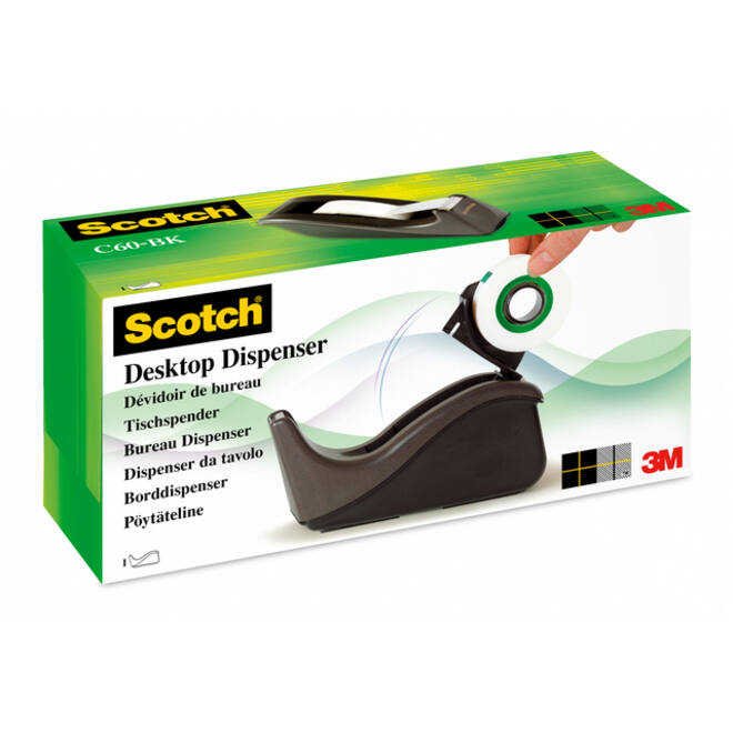 Plakbandhouder Scotch C60 zwart + 1rol magic tape 19mmx33m