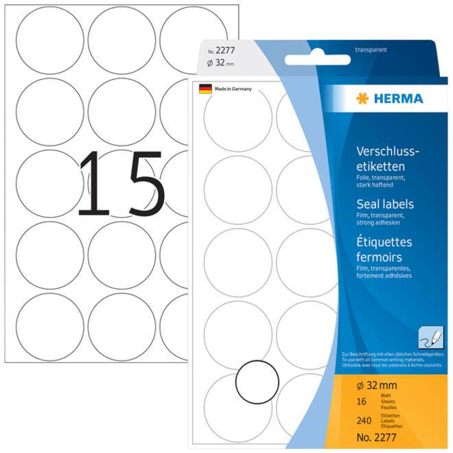 Etiket HERMA 2277 rond 32mm transparant 240stuks