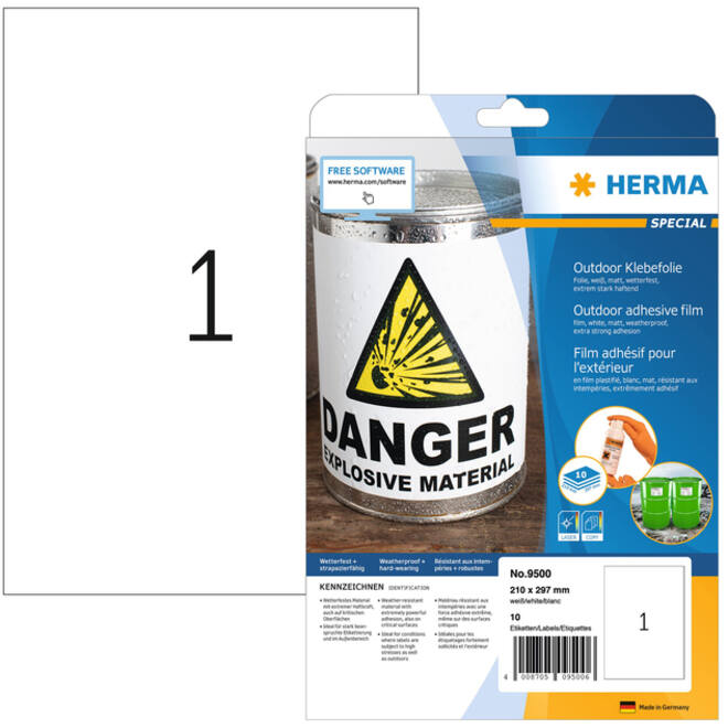 Etiket HERMA 9500 210x297mm weerbestendig wit 10stuks