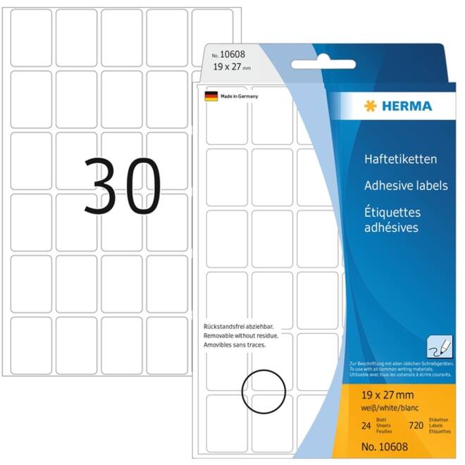 Etiket HERMA 10608 19x27mm verwijderbaar wit 960stuks
