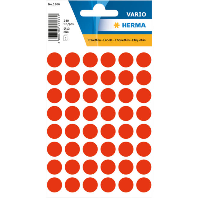 Etiket HERMA 1866 rond 12mm fluor rood 240stuks