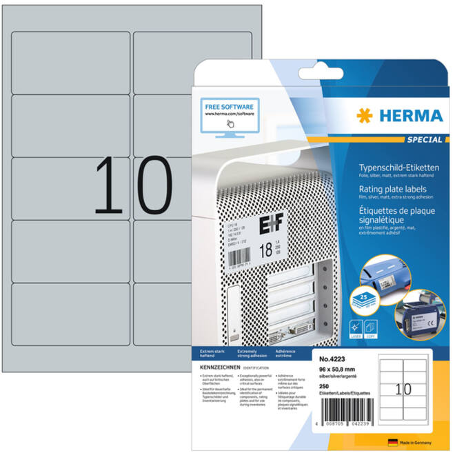 Etiket HERMA 4223 96x50.8mm folie zilver 250stuks