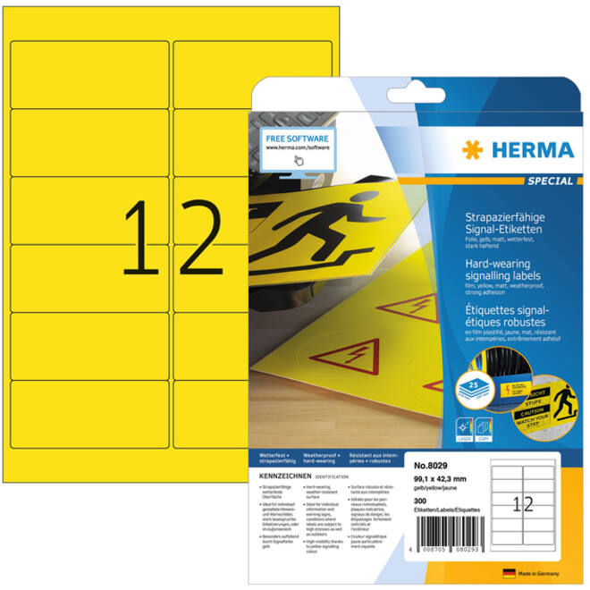 Etiket HERMA 8029 99.1x42.3mm weerbestendig geel 300stuks