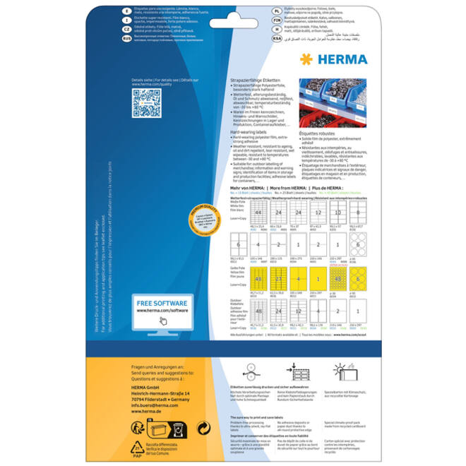 Etiket HERMA 8032 105x148mm weerbestendig geel 100stuks