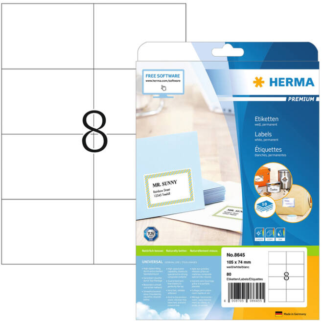 Etiket HERMA 8645 105x74mm premium wit 80stuks