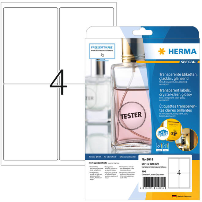 Etiket HERMA 8019 99.1x139mm transparant 100stuks