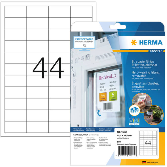 Etiket HERMA 4572 48.3x25.4mm folie wit 880st