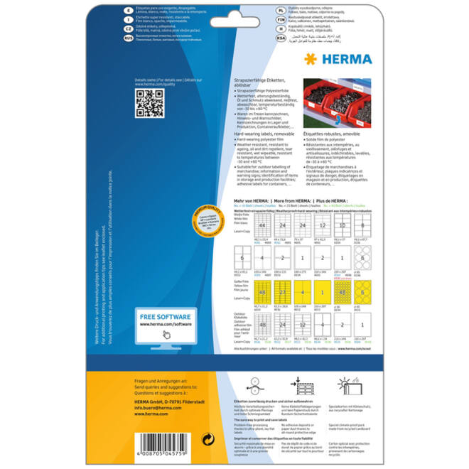 Etiket HERMA 4575 99.1x67.7mm folie wit 160stuks