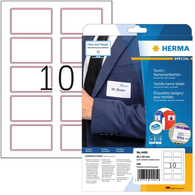 Naambadge etiket HERMA 4405 80X50mm wit rood