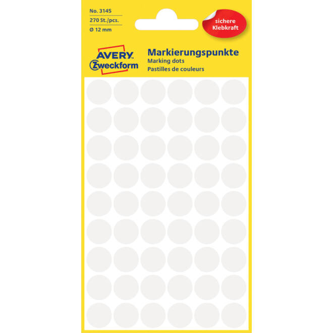 Etiket Avery 3145 rond 12mm wit 270 stuks