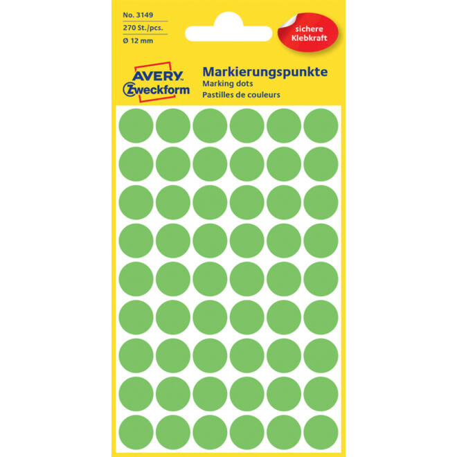 Etiket Avery Zweckform 3149 rond 12mm lichtgroen 270stuks