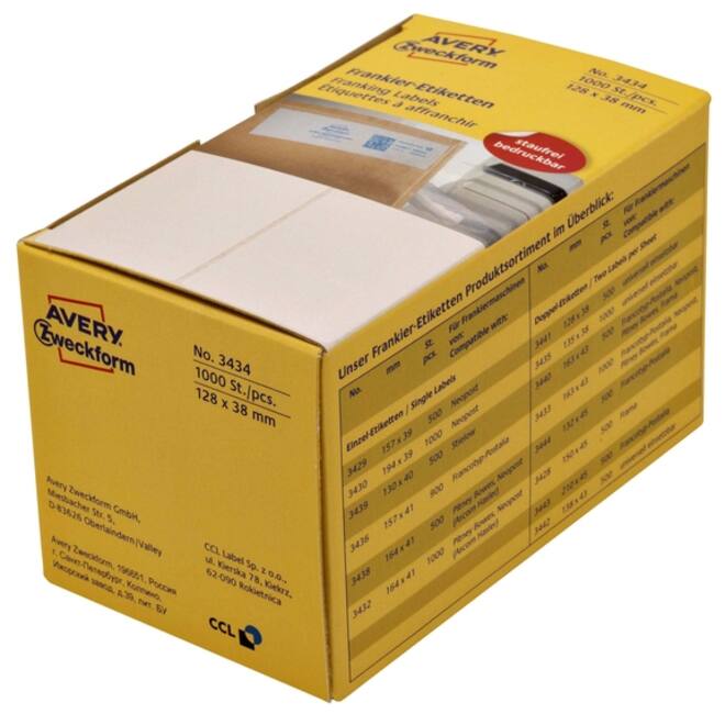 Frankeeretiket Avery Zweckform 3434 128 x38mm 1000 etiketten