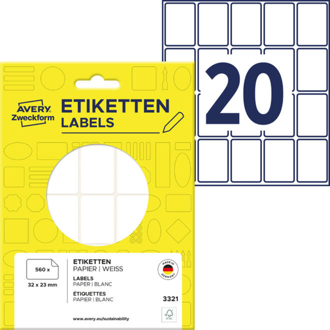 Etiket Avery Zweckform 3321 32x23mm wit 560stuks
