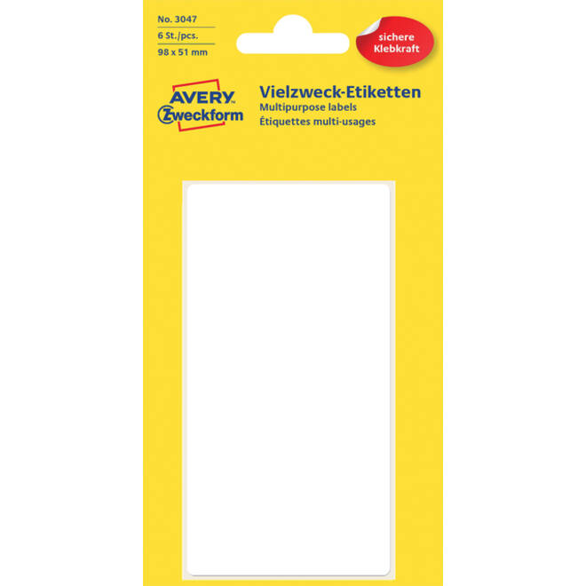 Etiket Avery Zweckform 3047 98x51mm wit 6stuks