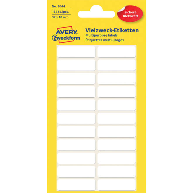 Etiket Avery Zweckform 3044 32x10mm wit 132stuks