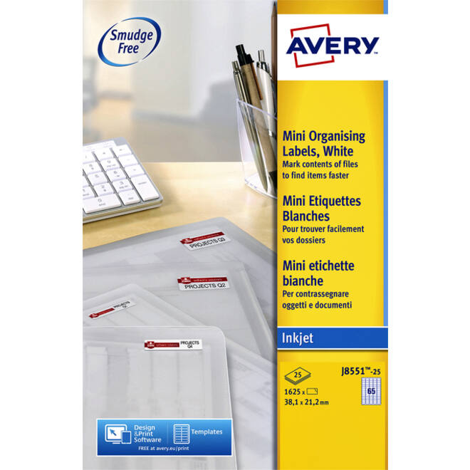 Etiket Avery J8551-25 38.1x21.2mm transparant 1625stuks