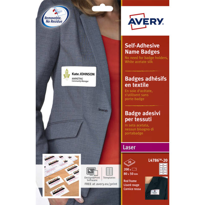 Naambadge etiket Avery L4786-20 80x50mm rood kader 200stuks