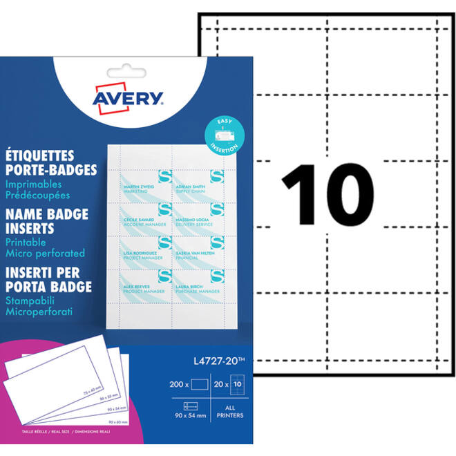 Badgekaart Avery L4727-20 54x90mm microperforatie