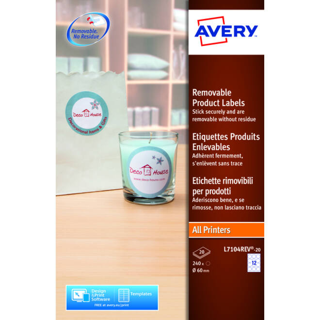 Etiket Avery L7104REV-20 60mm afneembaar wit 240stuks