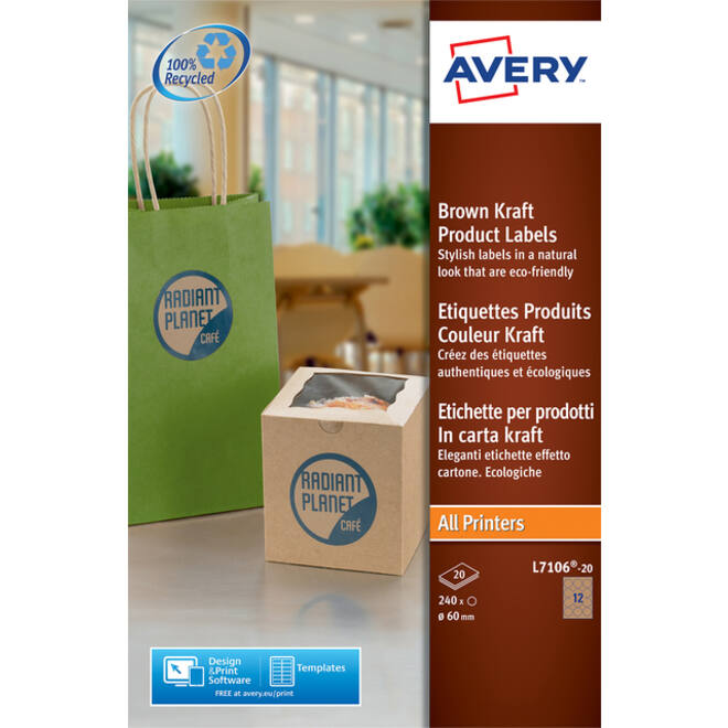 Etiket Avery L7106-20 60mm bruin 240stuks