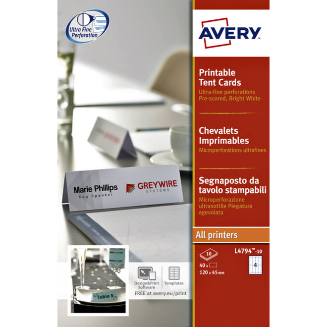 Tafelnaambord Avery L4794-10 120x45mm wit 40stuks