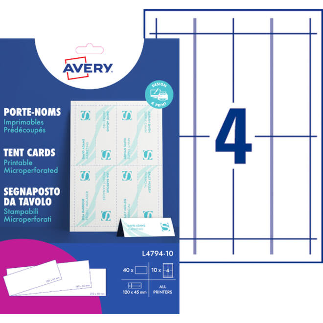 Tafelnaambord Avery L4794-10 120x45mm wit 40stuks