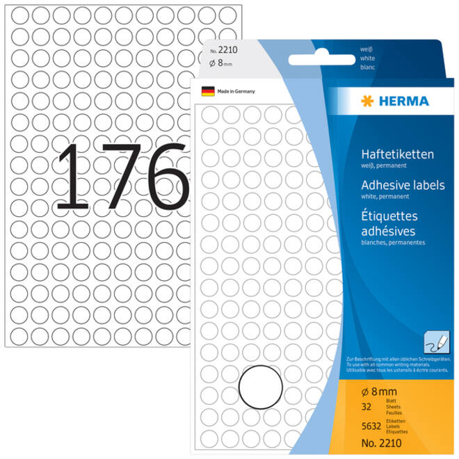 Etiket HERMA 2210 rond 8mm wit 5632stuks
