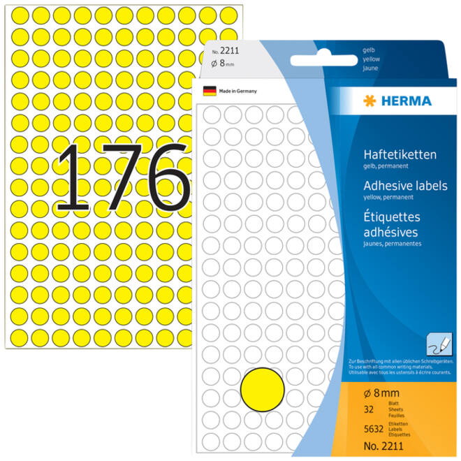 Etiket HERMA 2211 rond 8mm geel 5632stuks