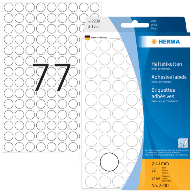 Etiket HERMA 2230 rond 13mm wit 2464stuks