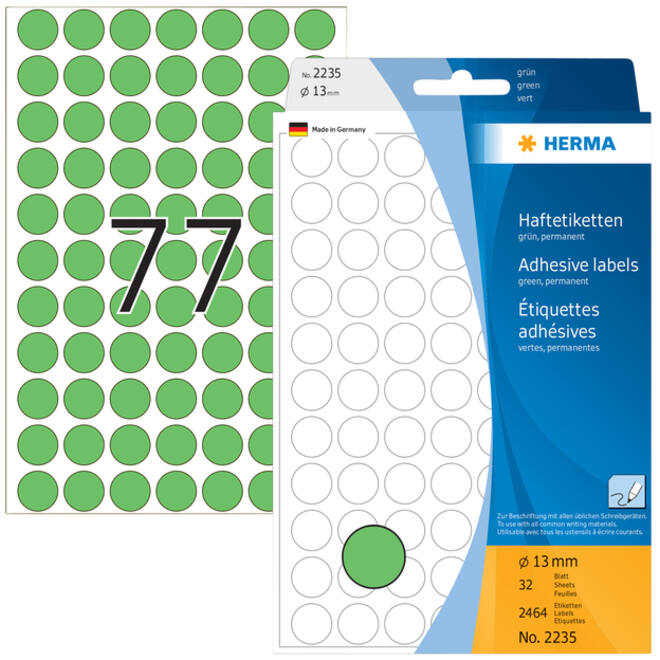 Etiket HERMA 2235 rond 13mm groen 2464stuks