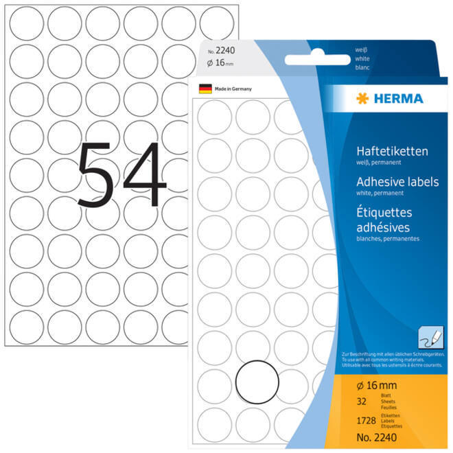 Etiket HERMA 2240 rond 16mm wit 1728stuks