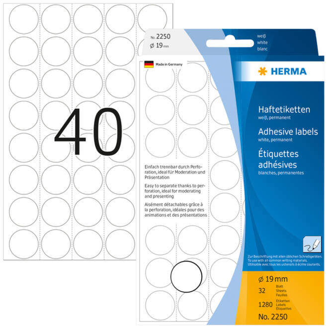 Etiket HERMA 2250 rond 19mm wit 1280stuks