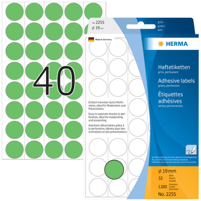 Etiket HERMA 2255 rond 19mm groen 1280stuks