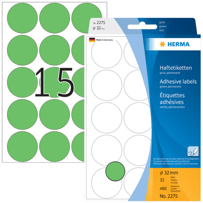 Etiket HERMA 2275 rond 32mm groen 480stuks