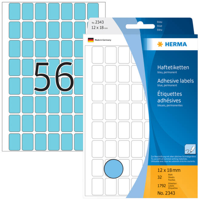 Etiket HERMA 2343 12x18mm blauw 1792stuks