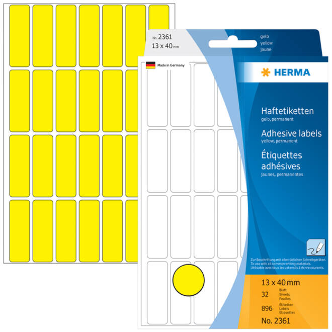 Etiket HERMA 2361 13x40mm geel 896 stuks