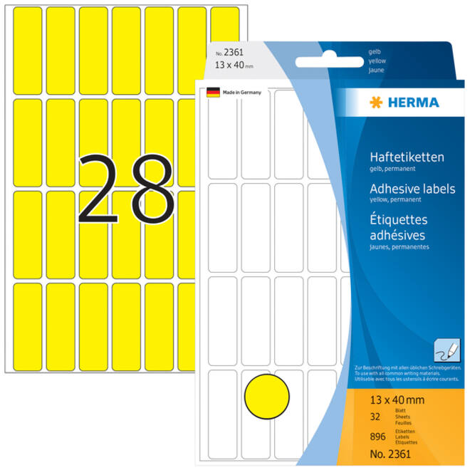 Etiket HERMA 2361 13x40mm geel 896 stuks