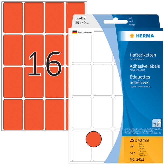 Etiket HERMA 2452 25x40mm rood 512 stuks