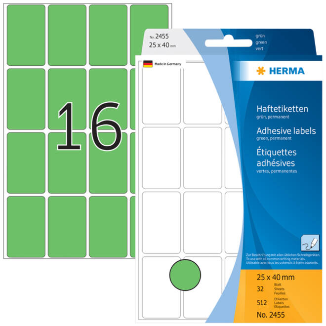 Etiket HERMA 2455 25x40mm groen 512stuks