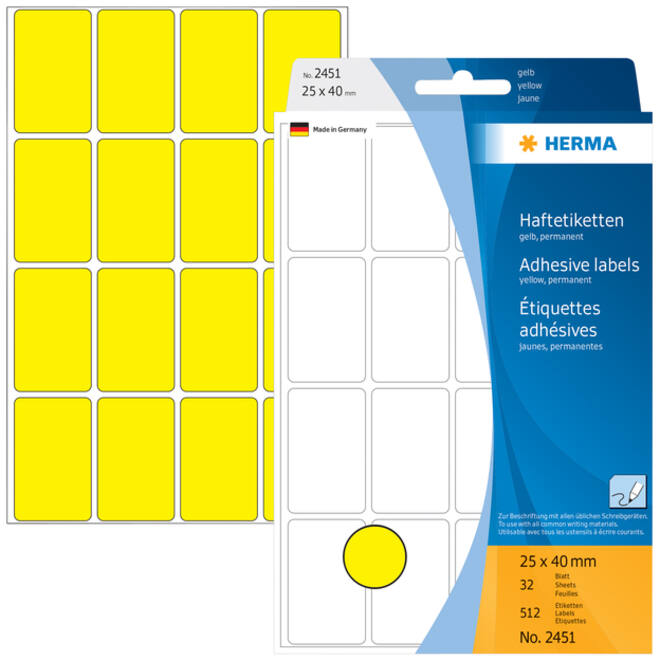 Etiket HERMA 2451 25x40mm geel 512 stuks
