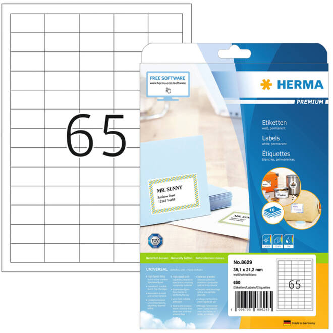 Etiket HERMA 8629 38.1x21.2mm premium wit 650stuks