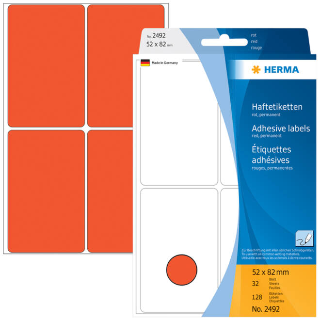 Etiket HERMA 2492 52x82mm rood 128 stuks