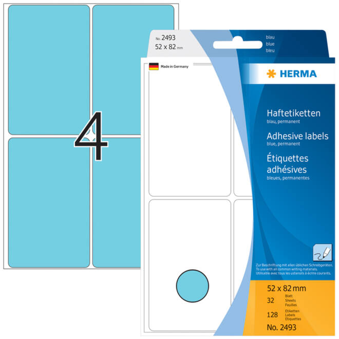 Etiket HERMA 2493 52x82mm blauw 128stuks