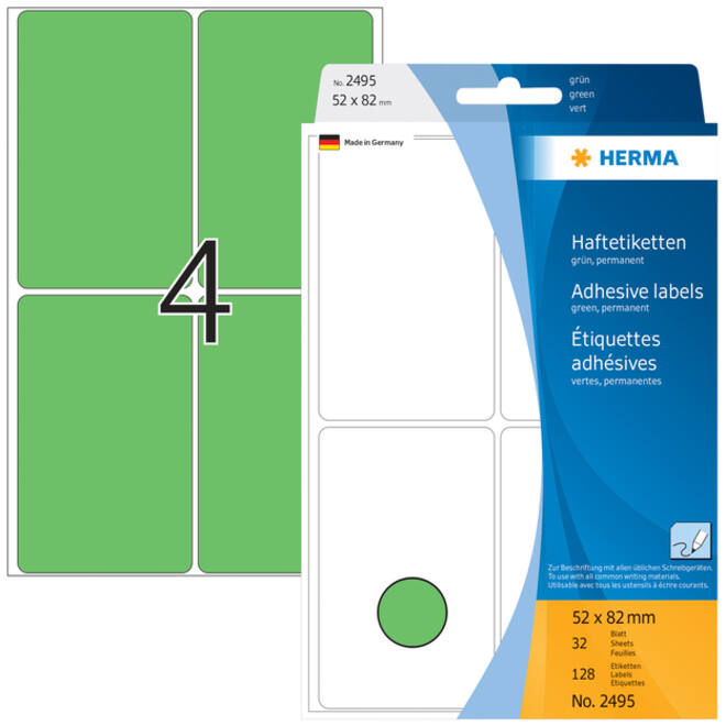 Etiket HERMA 2495 52x82mm groen 128stuks