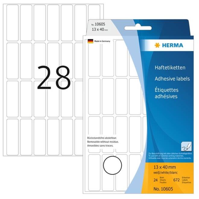 Etiket HERMA 10605 13x40mm verwijderbaar 896stuks