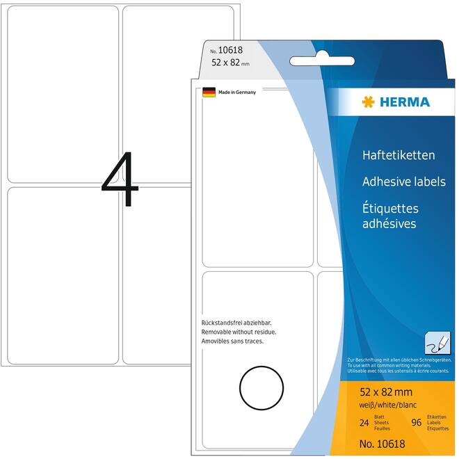 Etiket HERMA 10618 52x82mm verwijderbaar 128stuks