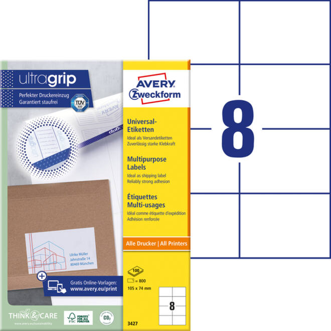 Etiket Avery Zweckform 3427 105x74mm wit 800stuks