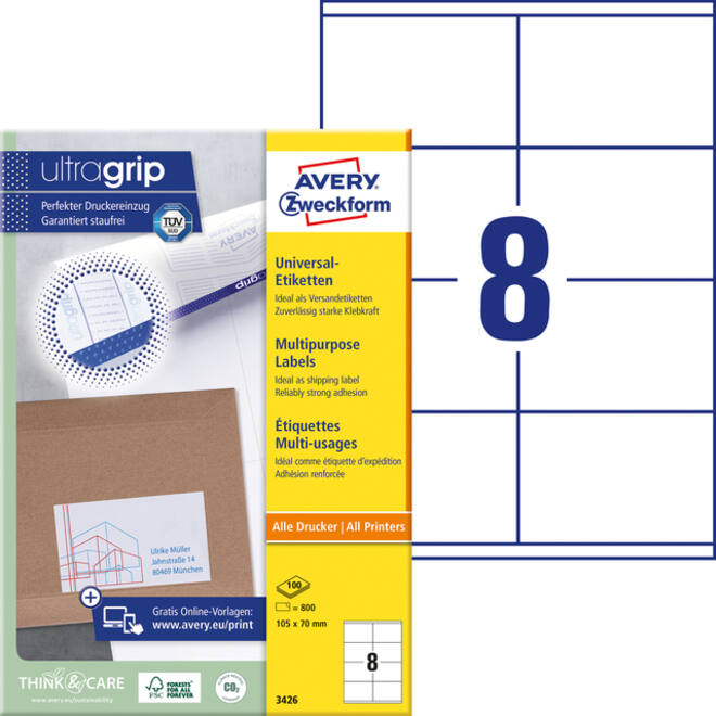 Etiket Avery Zweckform 3426 105x70mm wit 800stuks