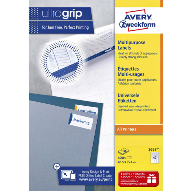 Etiket Avery Zweckform 3657 48.5x25.4mm wit 4000stuks